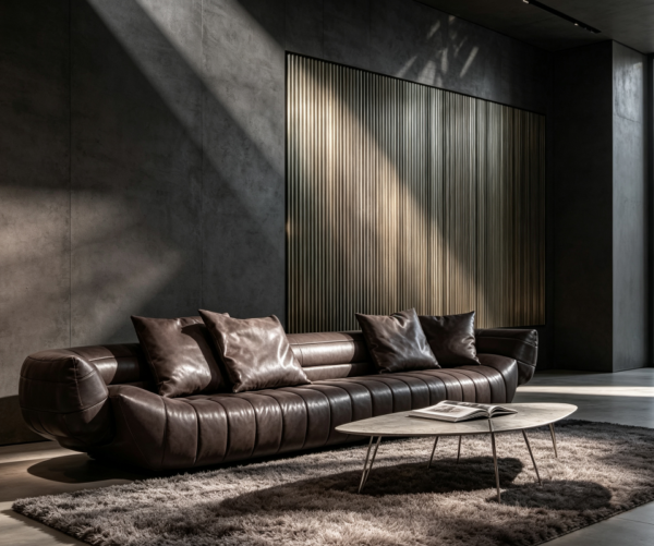 6d674938-80dd-4472-8ceb-e6638eb72f28 Sculptural Italian Leather Sofa for Designer Residences