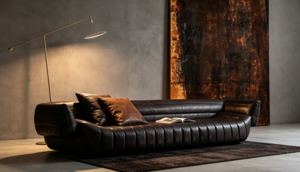 71035170-b36b-4878-8c82-aae9ce9e3823 Sculptural Italian Leather Sofa for Designer Residences