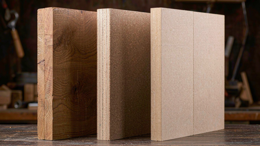 solid wood vs veneer vs engineered wood materials compared on a workshop bench