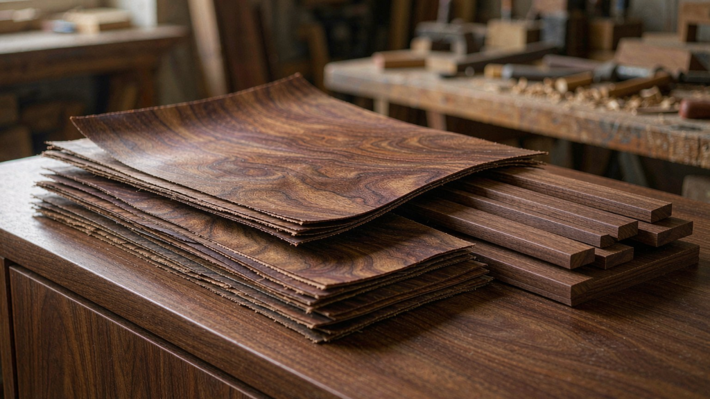  veneer sheets and edge banding prepared for cabinet door panel